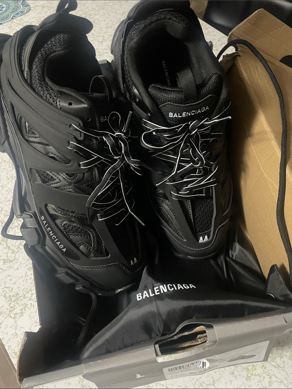 Balenciaga Black Layered Track Sneaker with Reflective Accents